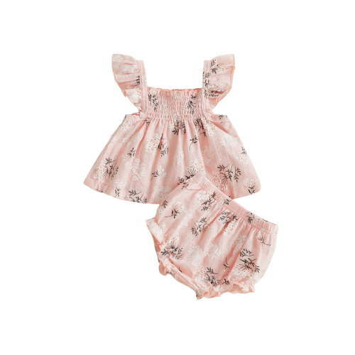 AceBaby Baby Girl Floral 2Pcs Outfits Toddler Summer Shorts Set for 3-24M,95% Cotton