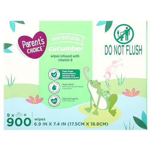 Cucumber Scent Baby Wipes, 900 Count - Infused With Vitamin E - Free From Phenoxyethanol, Parabens, Dyes, Phthalates, And Alcohol - Nine Individual Packs Of 100ct Wipes