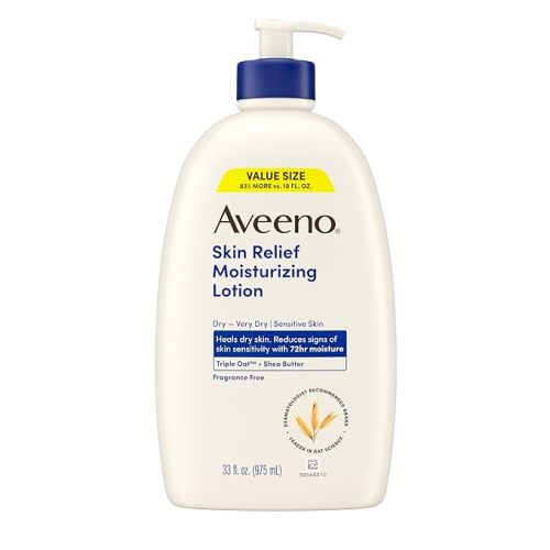Aveeno Skin Relief Moisturizing Lotion Heals Very Dry, Sensitive Skin, Fast-Absorbing Body Lotion with Triple Oat & Shea Butter, Fragrance Free, Non-Comedogenic, Value Size, 33 fl. oz