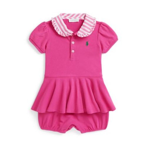 Baby Girls Contrast-Collar Mesh Bubble Shortall