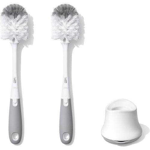 OXO Tot Baby Bottle Brush with Nipple Cleaner and Stand, Gray 2-Pack
