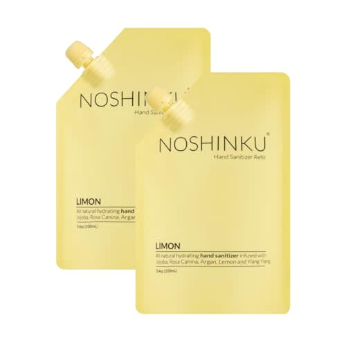 Noshinku Pocket Hand Sanitizer Spray Refill Pouch, Natural Moisturizing Hand Sanitizer Refill With 70% Sugarcane-Derived Alcohol, 200 mL (3.40 Fl Oz (Pack of 2), Limon)