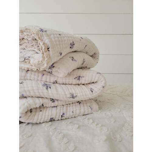 Lottie Vintage Floral QUILTED 6 Layer Gauze Blanket