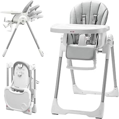KÜB 3-in-1 Poratble Baby High Chair Multifunctional Foldable High Chairs for Babies and Toddlers Adjustable Seat & Tray Easy Clean 7 Height & 4 Recline Adjustments with 2 Locking Wheels (Grey)