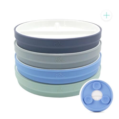 6.7"/16cm Porcelain White Divided Plates with Silicone Suction Sleeves