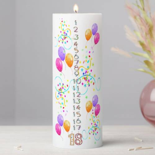 Birthday Countdown Candle - Multi Color, Blue or Pink - 1 - 18 years  9 inches tall - Pillar 3 inch diameter or 9 inch Taper Candle