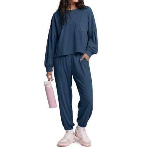 Kolagri Womens Fall 2 Piece Lounge Sets Puff Long Sleeve Travel Tracksuit | Crew Neck Tops, High Waisted Jogger Pants, Soft Comfortable, Two Piece Yoga Workout Cozy Clothes Sweat Set