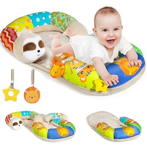 URMYWO Tummy Time Activity Mat - 4 in 1 Cozy Tummy Time Mat for Newborn 0-12 Months, Infant Baby Sit Me Up Floor Seat Early Sensory Development Gifts Tummy Time Play Toys