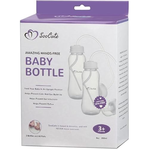 Hands-Free Baby Bottle - Anti-Colic Nursing System 9 oz Baby Bottle with Fast Flow Nipple/Teat 3m+ with Tube Straw Feeding System for Toddler 1 Year+ (2 Bottles - Soo Cute)