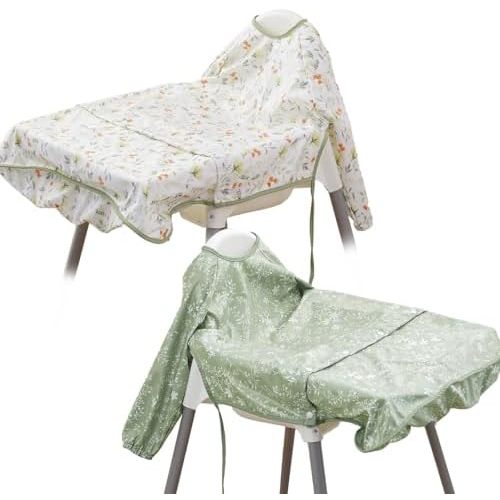2-Pack Long Sleeve Baby Bib,Coverall Baby Bibs for Eating,Waterproof,Attaches to Highchair&Table,Ages 1 to 3 Years