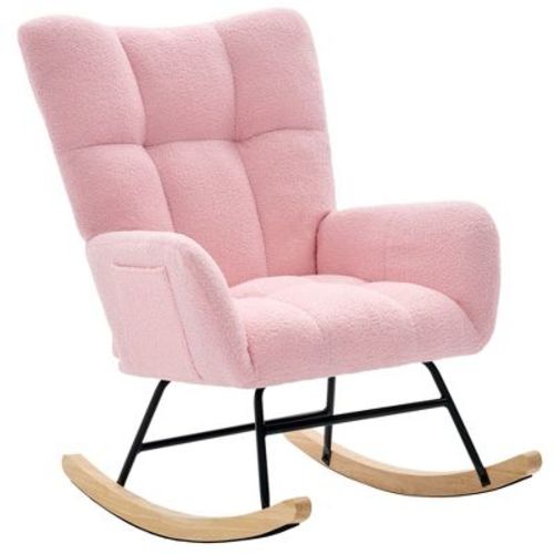 JIONJOY Teddy Fabric Rocking Glider Chair, High Back Nursery Rocker with Side Pockets for Living Room Bedroom