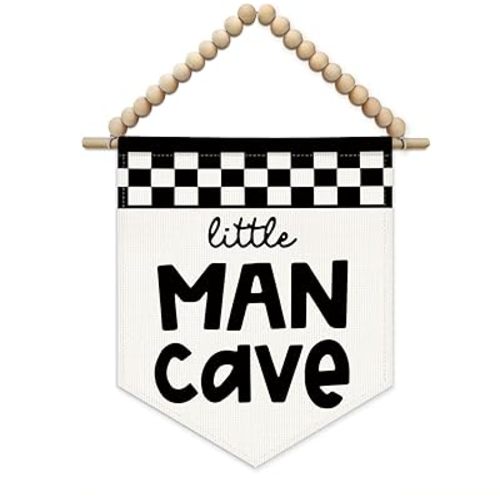 SJDFCSA Little Man Cave Boys Room Wall Art Decor, Kids Room Decor, Race Car Checkered Boho Wall Hanging Display Pennant Flag for Kids Boys Nursery Toddler Room Bedroom Playroom