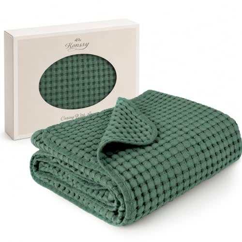 Konssy Waffle Baby Blanket for Boys & Girls, Soft Newborn Swaddle Blanket | Waffle Knit, Cozy Crib Blanket Neutral for Nursery, Stroller & Toddler Bed, Machine Washable, 41" x 37"(Green)