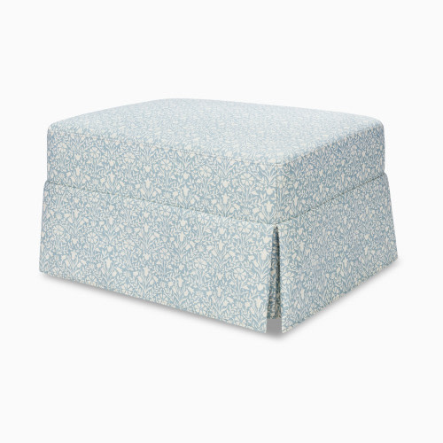 Namesake Morris & Co. x Namesake Crawford Gliding Ottoman - Bellflowers In Powdered Blue Performance Eco-Weave