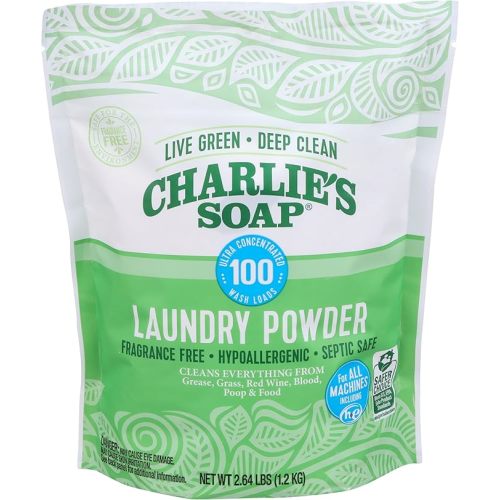 Charlie’s Soap Laundry Powder (100 Loads, 1 Pack) Hypoallergenic Deep Cleaning Washing Powder Detergent – Eco-Friendly, Safe, and Effective