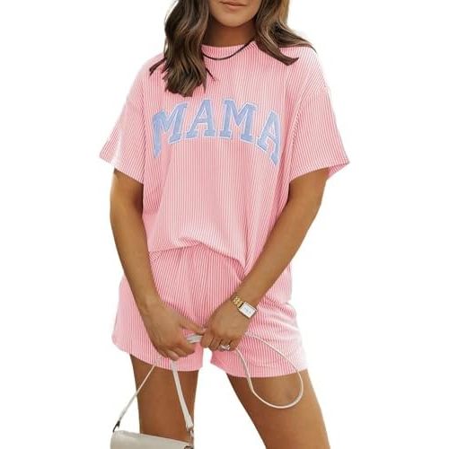 MARZXIN Women 2 Piece Shorts Set 2026 Casual Summer Cruise Outfits Ribbed Loose Short Sleeve Pocket Matching Lounge Sets