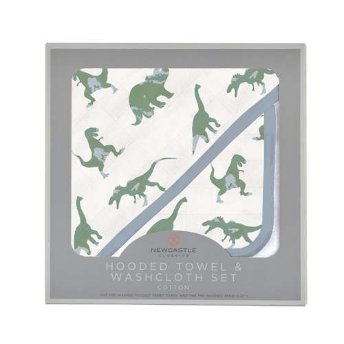 Granite Green Dinosaurs Cotton Hooded Towel and Washcloth Set
