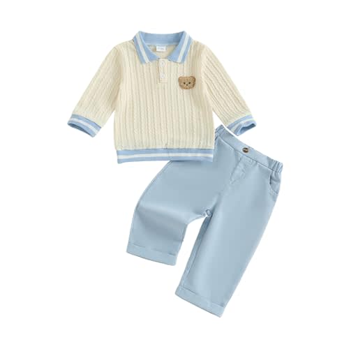 Giraropa Toddler Baby Boy Clothes Bear Embroidery Sweater Sweatshirt Long Sleeve Sweatsuit 2Pcs Pant Set Fall Winter Outfits