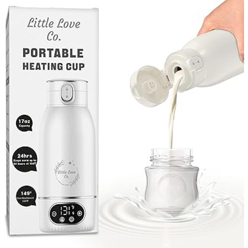 Portable Baby Bottle Warmer for Travel - 17 oz Big Capacity - Milk & Water Warmer, Ideal for Breastmilk and Baby Bottles - Accurate Temperature Control - Touch Screen Display - On-The-Go Convenience