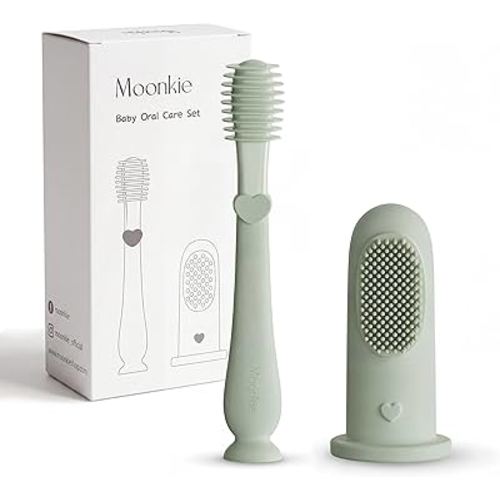 Moonkie Baby Finger Toothbrush Tongue Oral Cleaner Kit for 3 Months +, 2 Pcs (Mint)