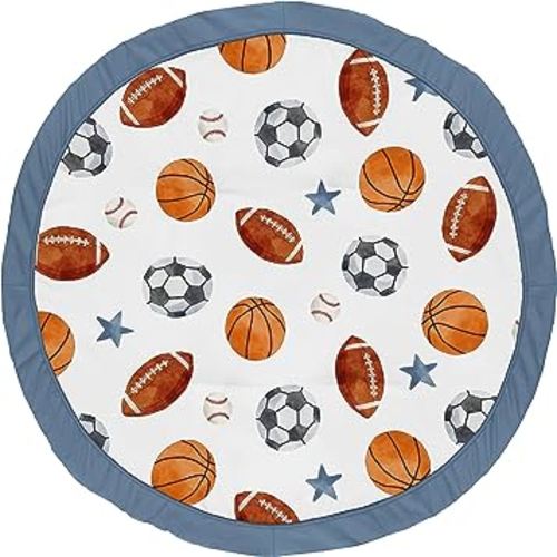 Sweet Jojo Designs Sports Theme Boy Baby Play Mat Tummy Time Activity Infant Playmat for Playpen Tent Teepee Floor Watercolor Vintage Sport Themed Soccer Football Baseball Basketball Blue Stars
