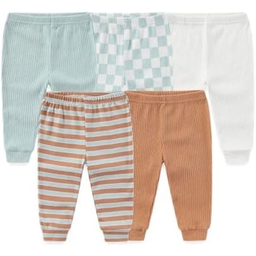 Kiddiezoom Unisex Baby 5-Pack Long Pants Boys Girls Toddler Cotton Pants Gift Set