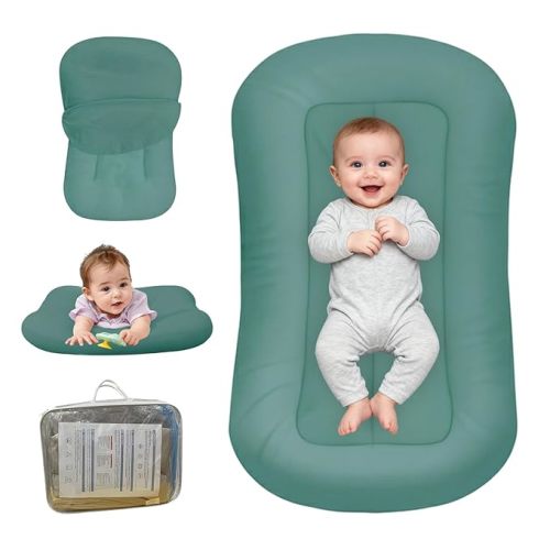 Soft Organic Cotton Breathable Baby Lounger for Newborn - Dark Green