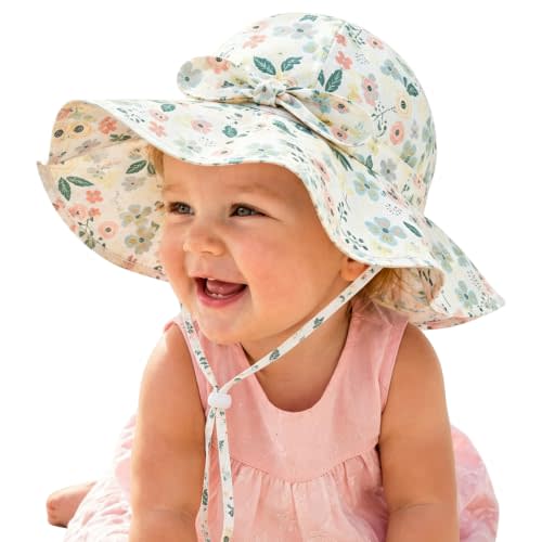 Baby Toddler Sun Protection Bucket Hat Infant Beach Summer Hats for Girl | Soft Breathable Fabric With UPF 50+ Wide Brim Swim hat, Adjustable Chin Strap Stays in Wind, Lightweight For Beach & Travel