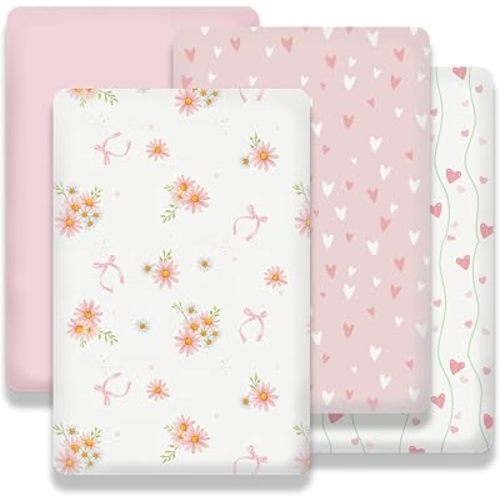 Plushii 4 Pack Pack and Play Fitted Sheet s for Girls,Sweet Daisy