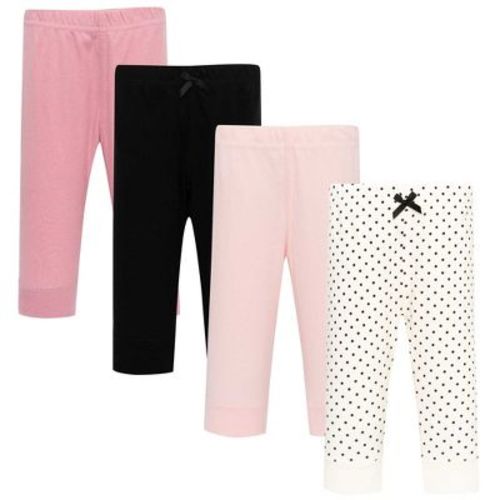 Hudson Baby Infant Girls Cotton Pants and Leggings 4-Pack, Bonjour Bebe, 0-3 Months