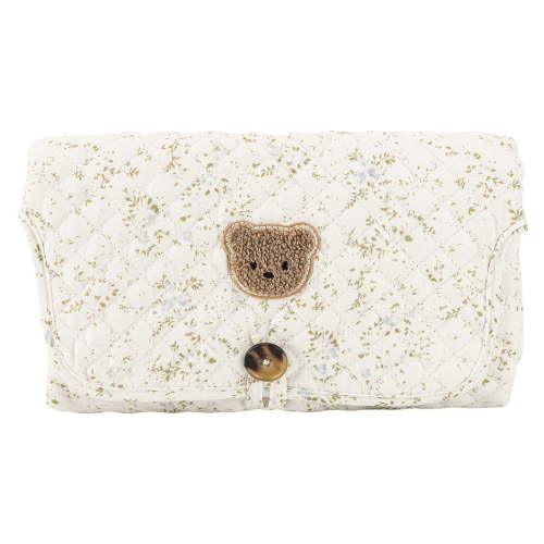Btidfty Portable Diaper Changing Pad Easy-clean Compact Diaper Changing Mat Organized Storage Comfortable Cute Bear Bag Gift for Baby Shower (Floral Print Bear)