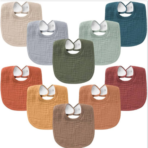Konssy 10-Pack Muslin Baby Bibs, Soft Cotton Bandana Bibs for Drooling & Teething, Unisex Solid Colors for Boys & Girls, Newborn & Infant