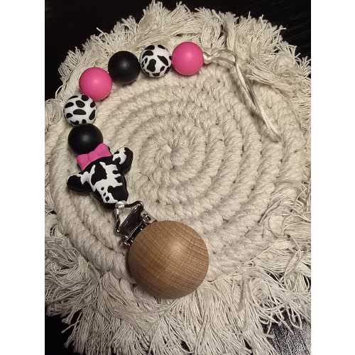 Pink and Black Cow Print Western Pacifier Clip| Baby Gift