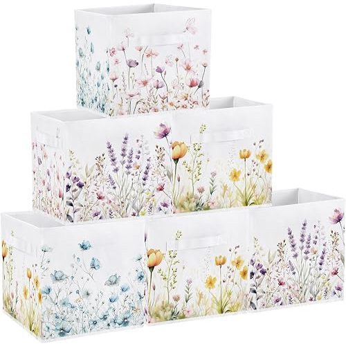 6 Pcs Wildflower Cube Storage Bins 11 in Storage Basket with Handle
