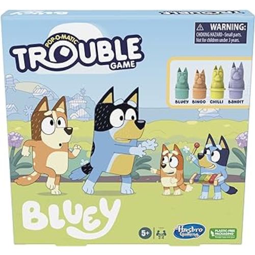 Hasbro Gaming Trouble: Bluey Edition Board Game for Kids, 2-4 Players, Race Bluey, Bingo, Bandit, or Chilli to The Finish, Ages 5 and Up (Amazon Exclusive)