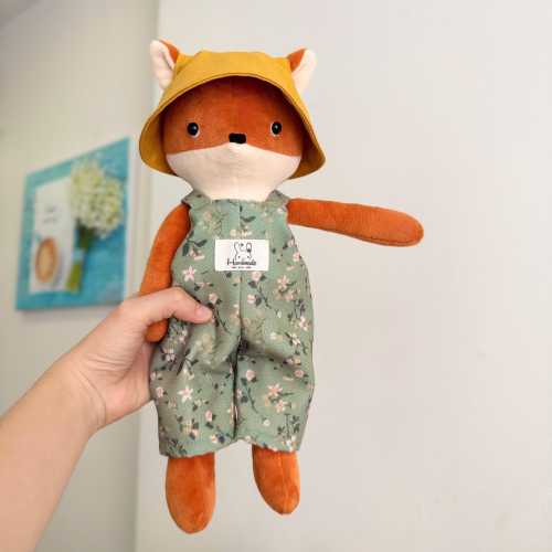 Handmade Fox Doll with Overalls, 13inches, A Special Gift for All Ages, Plush Doll, Rag Doll, Handmade Doll