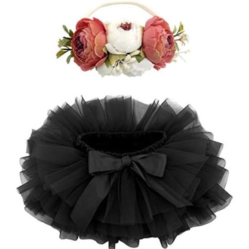 BGFKS Baby Girls Soft Fluffy Tutu Skirt with Diaper Cover,Toddler Girl Tutu Skirt Sets with Flower Headband.