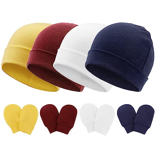 BQUBO Baby Hats and Mittens Infant Cotton Beanie Gloves No Scratch Set Newborn Hospital Hat for Boys Girls