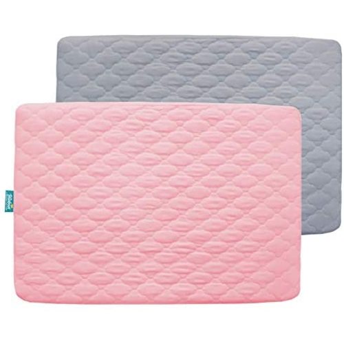 Sheet for Pack n Play Quilted Waterproof Protector, 2 Pack Premium Compatible with Pack n Play Pad Cover 39" X 27" fits for Baby Foldable and Playard Mattress, Portable Mini Crib, Gray & Pink