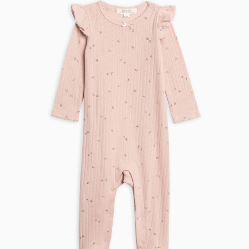 Addy Brushed Back Pointelle Flutter Sleeve Footed Romper