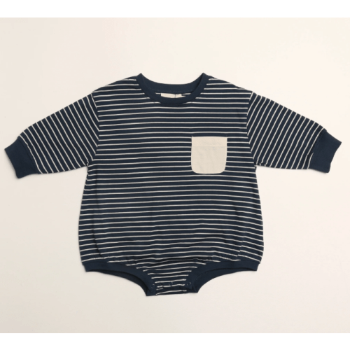 Harley Pocket Romper in Thin Deep Blue Stripe – Winnie + Crew