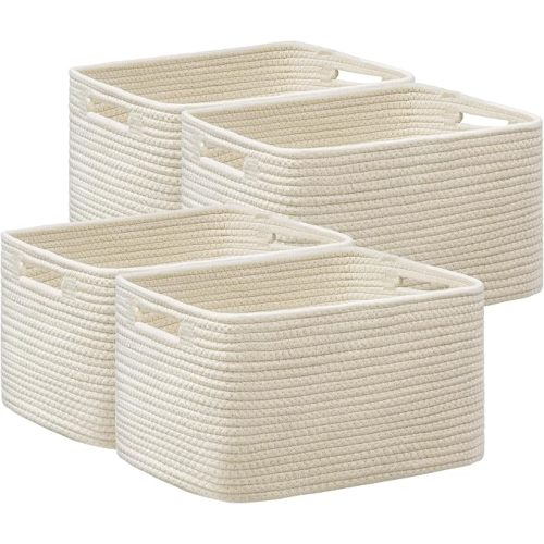 UBBCARE 4 Pack Storage Baskets for Shelves, Baskets for Organizing, Cube Shelf Storage Bin with Handles, Woven Storage Basket, 13"L x 9"W x 7.5"H, Beige