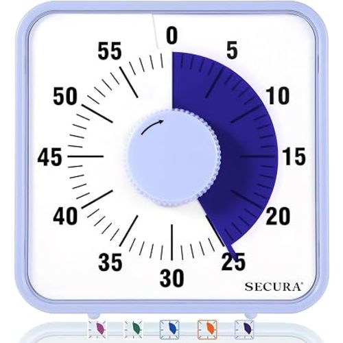 Secura 7.5 Inch Visual Timer, 60 Minute Oversize Visual Countdown Timer for Kids and Adults, Durable Mechanical Time Management Tool (Violet)
