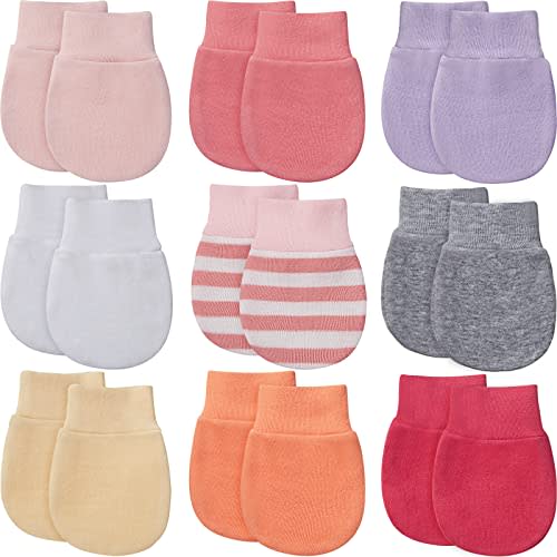 9 Pairs Newborn Baby Mittens Infant Toddler Gloves No Scratch Mittens Unisex Cotton Gloves for 0-6 Months Baby Boys Girls