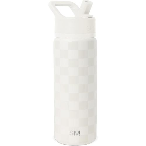 Simple Modern Kids Water Bottle with Straw Lid | Vacuum Insulated Stainless Steel Metal | Reusable Leak Proof BPA-Free Thermos for School | Summit Collection | 18oz, Cream Checkmate