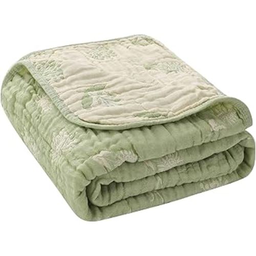Ultra Soft Muslin Baby Blanket - Made with Organic Cotton, Earthy Botanicals Jacquard Swaddle & Crib Quilt, 43x43 (Sage Green Floral)