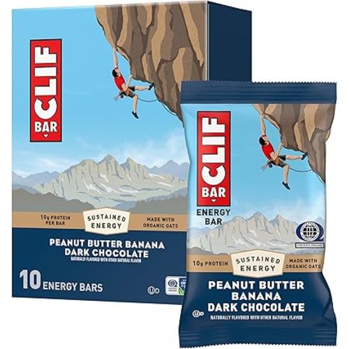 CLIF BAR - Energy Protein Bars - Peanut Butter Banana with Dark Chocolate - Made with Organic Oats - Energy Bars - Non-GMO - (10 Pack)