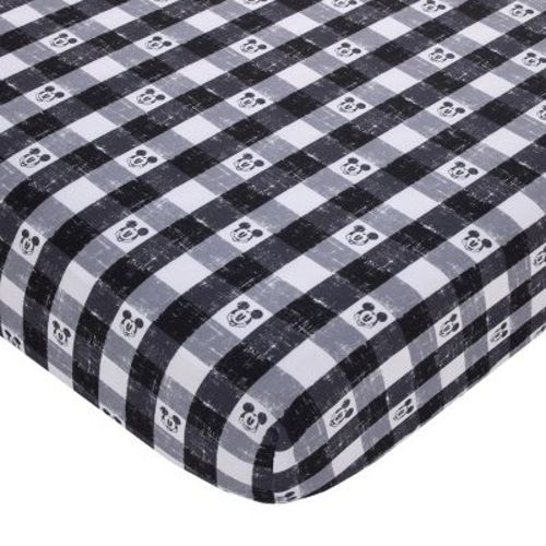 NoJo Disney Mickey Mouse - Black, White and Gray Plaid Nursery Fitted Crib Sheet