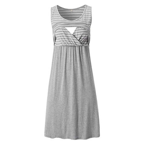 Gunia Women Pregnant Maternity Sleeveless Stripe Printed Tank Dress Breastfeeding Summer Maternity Sleepwear Soft