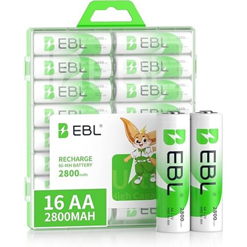 EBL AA Rechargeable Batteries 2800mAh Ready2Charge Quality AA Batteries - 16 Counts